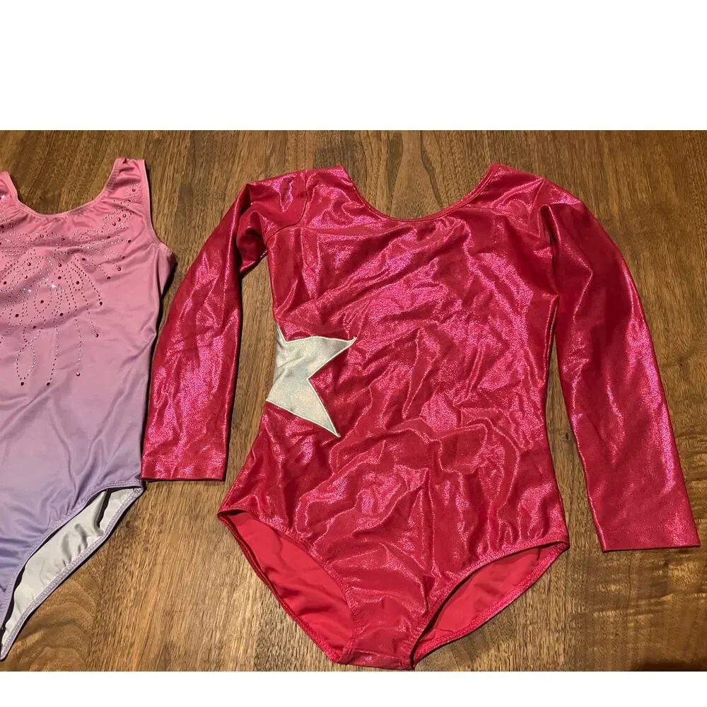 Girls Gymnastics‎ Leotards Lot Zaclotre Metallic Star & Purple Rhinestone Sz 160